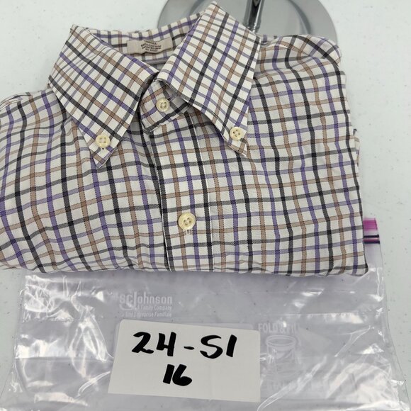 Peter Millar Mens Small Nanoluxe Easycare Checkered Purple Gray Button-Down Shir - Picture 7 of 7